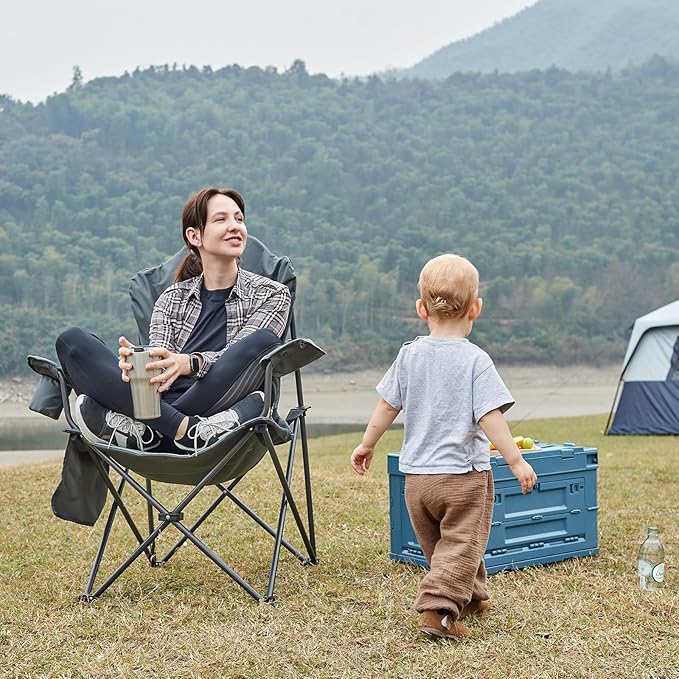 EVER ADVANCED Camping Chairs, Lawn Chairs Outdoor Sports Chairs, Folding Chair Camping Chairs for Adults, Supports 400lbs