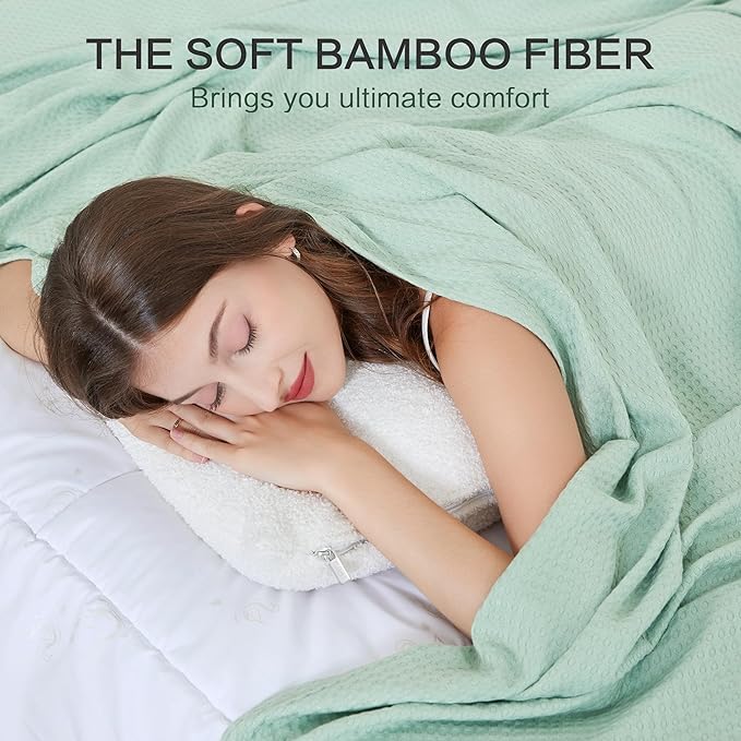 AmyHomie Cooling Blanket Queen Size, 100% Rayon Derived from Bamboo,Cool Summer Blanket for Hot Sleepers Soft Comfy Waffle Lightweight Blankets for All Seasons(90×90in,Sage Green)
