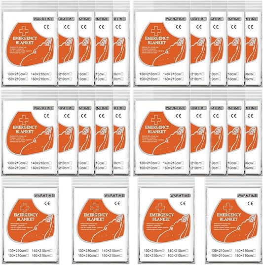 24 Pack Emergency Mylar Blankets, Survival Thermal Blanket for Rescue, First Aid Silver Foil Blanket Bulk, Safety Winter Heat Reflective Aluminum Blankets for Hiking, Camping, Marathons Outdoor