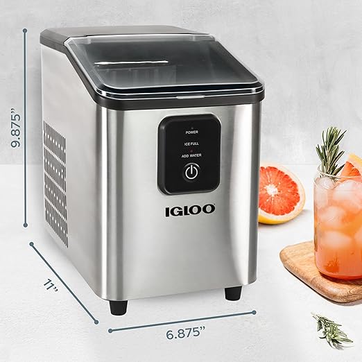 Igloo Self-Cleaning Countertop Ice Maker - Compact and Portable - Creates 26 lbs. Per Day, 8 Pieces Ready Every 7-8 Minutes - Includes Ice Scoop and Basket - Stainless Steel