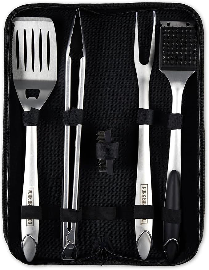 Pork Barrel BBQ Tool Set Grill Kit - Premium Stainless Steel BBQ Grill Accessories, Grilling Tools & BBQ Accessories for Outdoor Grill - Perfect BBQ Tools and Grilling Gifts for Men