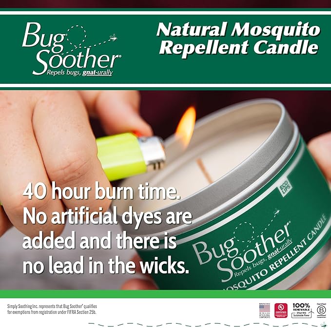 Bug Soother - Natural Insect, Gnat and Mosquito Repellent Candle, 1oz Bottle of Bug Spray Deterrent - Safe for Adults, Kids, Pets, Environment - Made in USA
