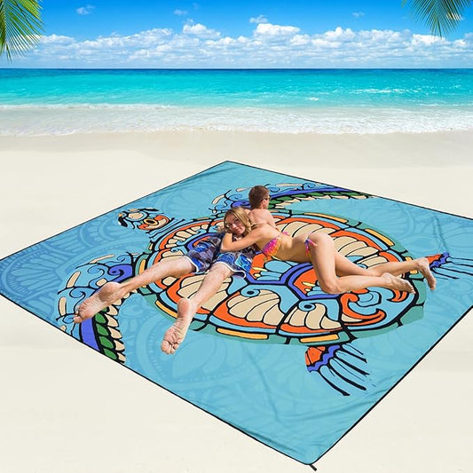Beach Blanket Waterproof Sandproof Beach Mat 79" X 83"/10'x9'for 2-8 Adults Quick Drying Outdoor Picnic Mat Beach Accessories for Travel, Camping, Hiking