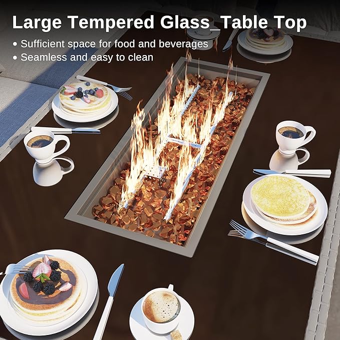 EAST OAK 52'' Propane Fire Pit Table, 60,000 BTU Gas Firepit W/Large Tempered Glass Tabletop, CSA Certified Outdoor Patio Fire Table with 9.2 lbs Glass Stone & Removable Lid, Grey
