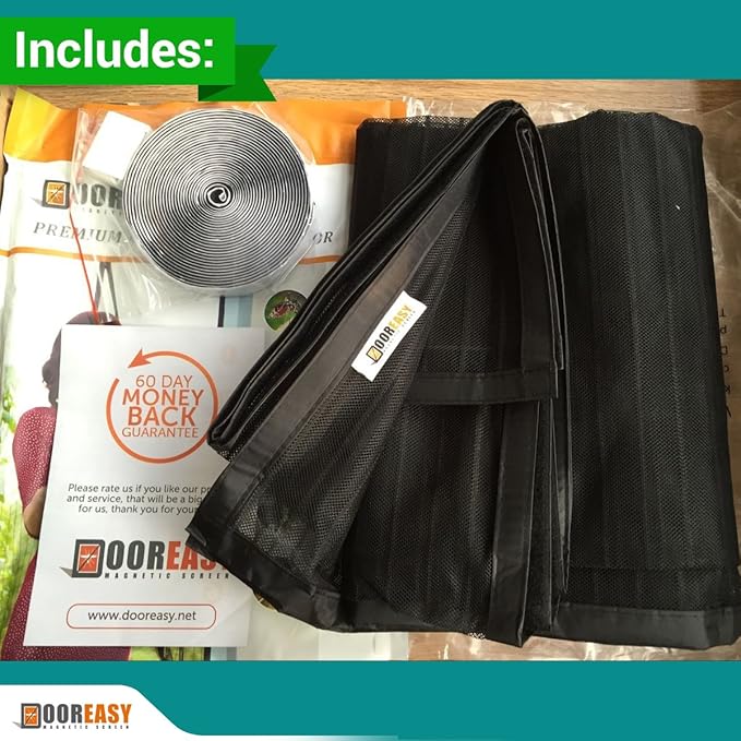 DOOREASY Magnetic Screen Optional Sizes Screen Door, Full Frame Loop Sewn Polyester Mesh, Add-on Magnets and Weight Bars, No Slightest Gap (Fits Doors Up To 28"x79")