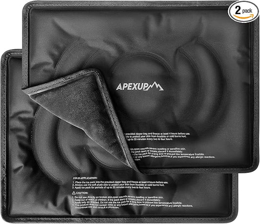 APEXUP Gel Ice Packs for Injuries Reusable, Flexible Double Sided Cold Packs for Injuries, Ice Pack for Knee, Shoulder, Back, Hip, Leg, Arm (Black, L, 2PK)