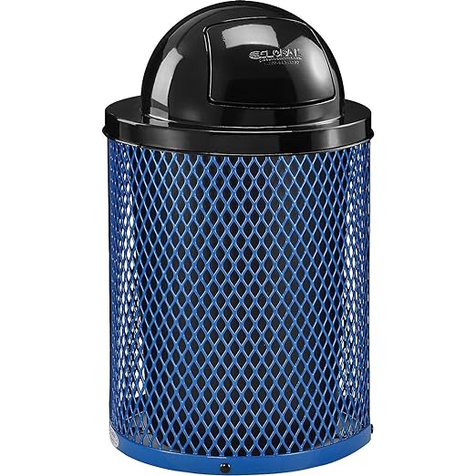 Global Industrial 36 Gallon Outdoor Steel Trash Can with Dome Lid, Plastic Liner and Anchor Kit Included, 23-1/2" Diameter x 40" H, Powder Coat Finish, Unassembled, Blue