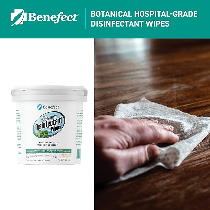Benefect Botanical Disinfecting Wipes - (250 Wipe Count) Natural, No Residue - Antibacterial Disinfectant, Multi-Surface Cleaning and Sanitizing Wipes