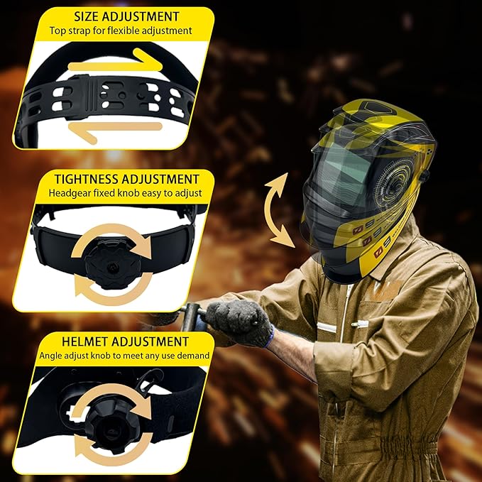 Auto Darkening Welding Helmet with Large Viewing Screen, Solar Powered, Adjustable Shade Range 9-13, Lightweight Welding Mask for TIG MIG ARC Plasma Cutting