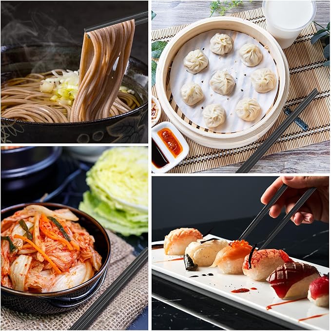 Dandat 200 Pairs Fiberglass Reusable Chopsticks 9.5" Dishwasher Safe Black Cherry Chopsticks for Chinese Style Japanese Food Cooking Supplies