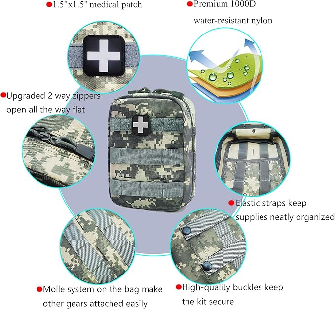 Carlebben EMT MOLLE Ifak Pouch Tactical MOLLE Medical First Aid Kit Utility Pouch ACU Camouflage