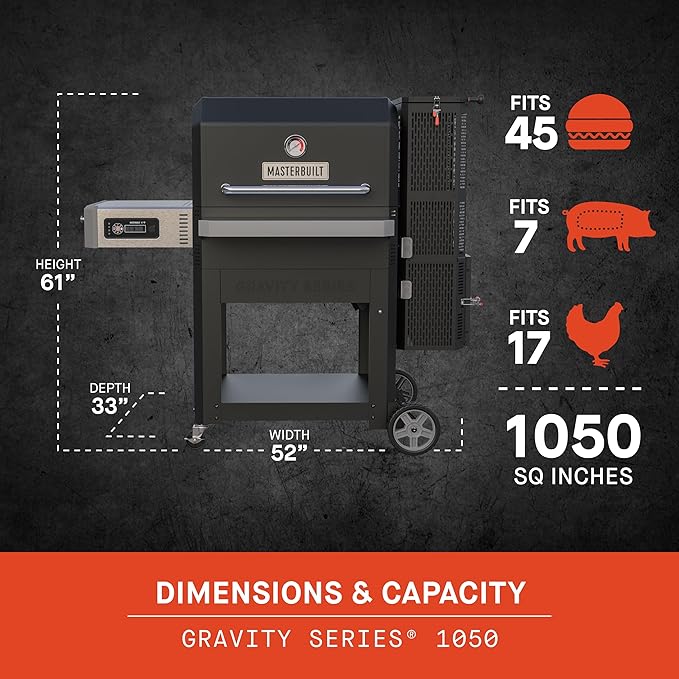 Masterbuilt® Gravity Series® 1050 Digital Charcoal Grill and Smoker with Digital Control, App Connectivity and 1,050 Cooking Square Inches in Black, Model MB20041220