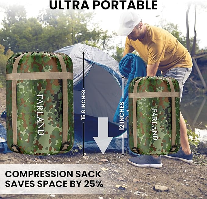 FARLAND Sleeping Bags 30℉ for Adults Teens Kids with Compression Sack Portable and Lightweight for 3-4 Season Camping, Hiking,Waterproof, Backpacking and Outdoors