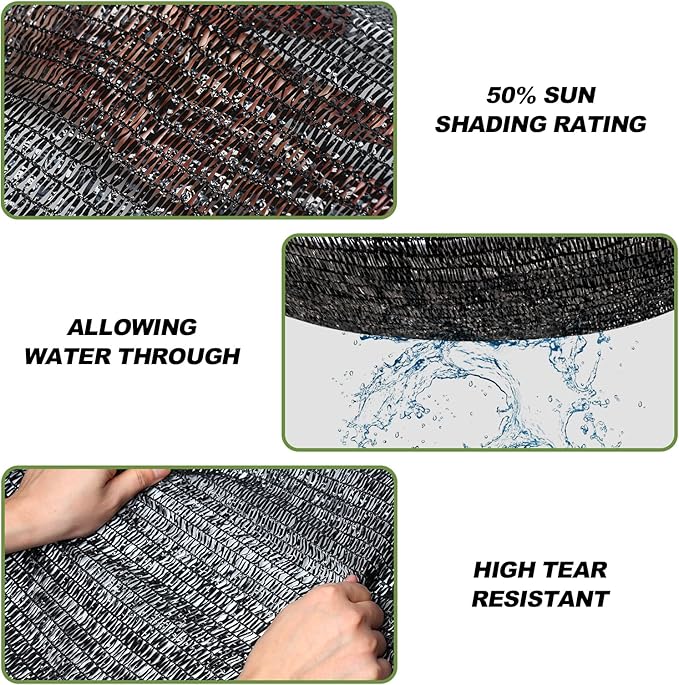 50% Shade Cloth, 10x12FT Black Sun Shade Cover for Plants, Garden, Greenhouse, Patio, Chicken Coop