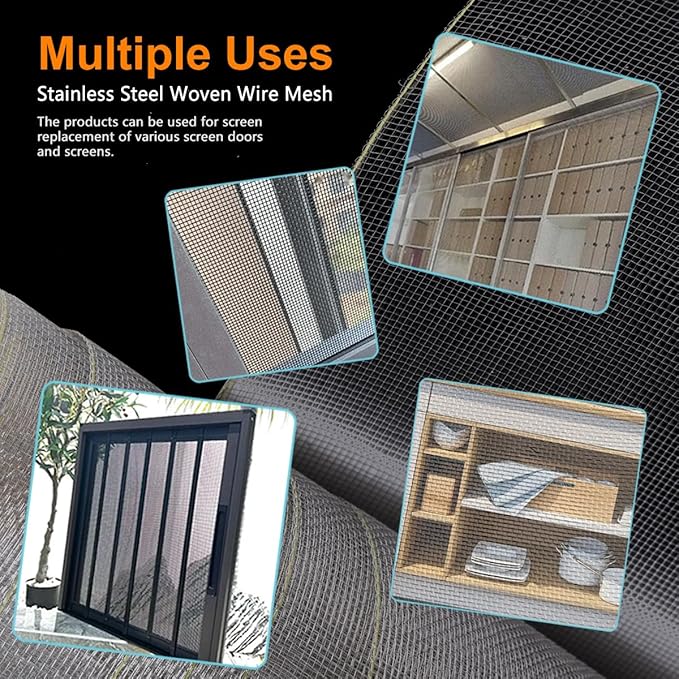 304 Stainless Steel Mesh Screen 27.5"X236"(70X600cm), 1.5mm Hole Metal Net Sheet, Non-Corrosive and Non-Rusting Net Screen for Window, Door 1 Roll, Easy to Cut and Install (22 Mesh)