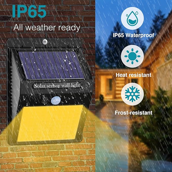 4 Pack Outdoor Solar Motion Lights - 100LED, 3 Modes, IP65 Waterproof, Wireless, Warm White - For Front Door, Backyard, Garage, Deck