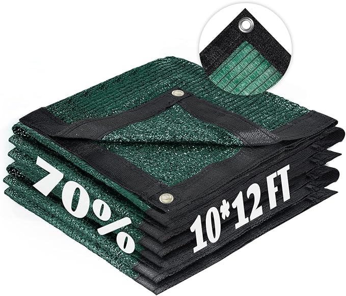 Cool Area 70% Sun Shade Cloth Mesh Tarp with Grommets for Plant Cover 10x12ft Patio Canopy Garden Pergola Greenhouse Car Barn Kennel Green
