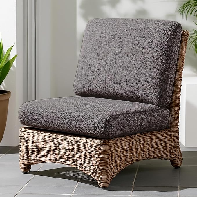 Codi Patio Chair Cushions 19x19 Inch, Waterproof Seat Cushion for Outdoor Furniture with Textured Fabric, Handles & Adjustable Straps, Fade Resistant - Set of 2, Grey