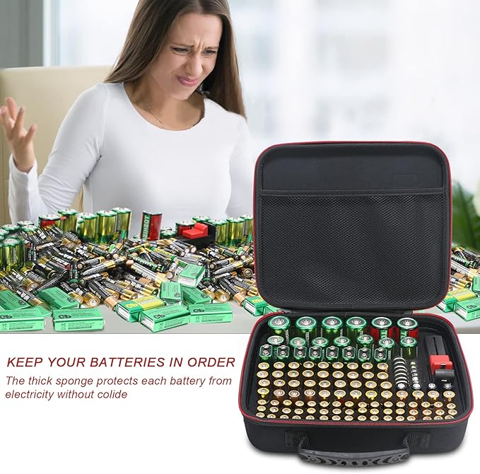 Glamgen Battery case organizer with Tester (BT168), Battery Storage case Holds 126 Batteries Various Sizes AAA AA C D 9V Lithium 3V, Batteries Holder Organizer
