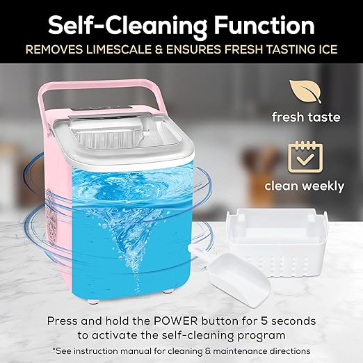 Igloo 26-Pound Automatic Self-Cleaning Portable Countertop Ice Maker Machine with Handle, Pink
