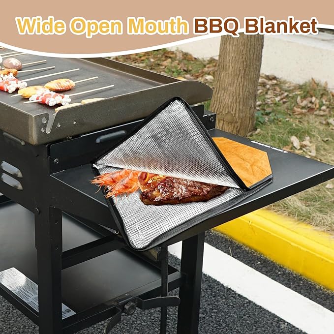 BBQ Blanket for Resting Meat, 18 Inch Smoker Meat Resting Blanket for Brisket, Beef, Turkey, Wide Mouth Meat Insulated Resting Bag for Smoking, Grilling, Camping