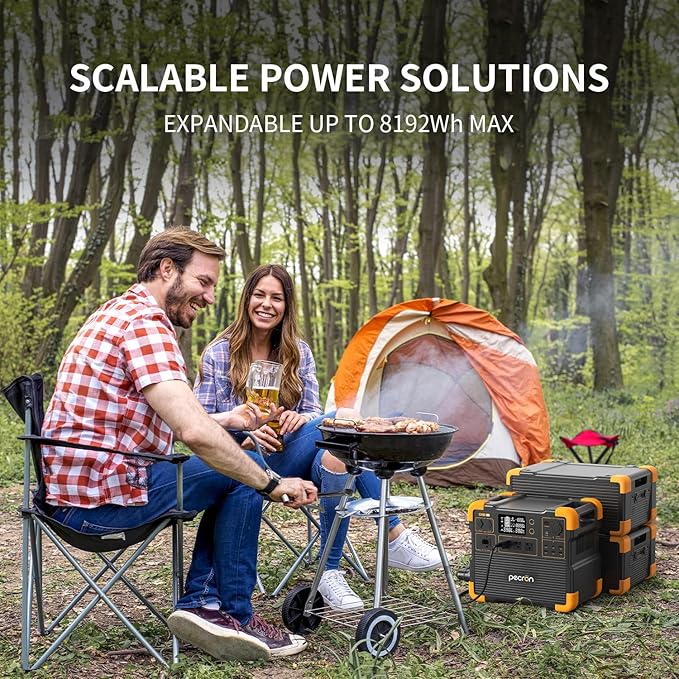 PECRON Portable Power Station E2400LFP, 2048Wh Solar Generator Backup, 2400W LiFePO4 Battery Expandable to 8192Wh, Fast Charging in 1.5 Hrs Power Station for Emergencies, Camping, RV, Home Use