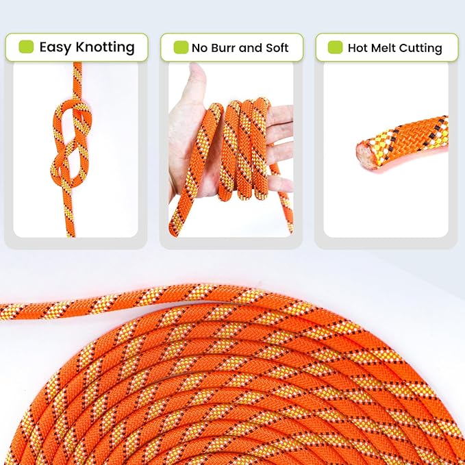 1/2inch 100ft Double Braid Polyester Rope, 48 Strands, 5290lbs Breaking Strength, Orange Arborist Rigging Rope for Various Indoor Outdoor Use Hiking Camping Swing Sailing