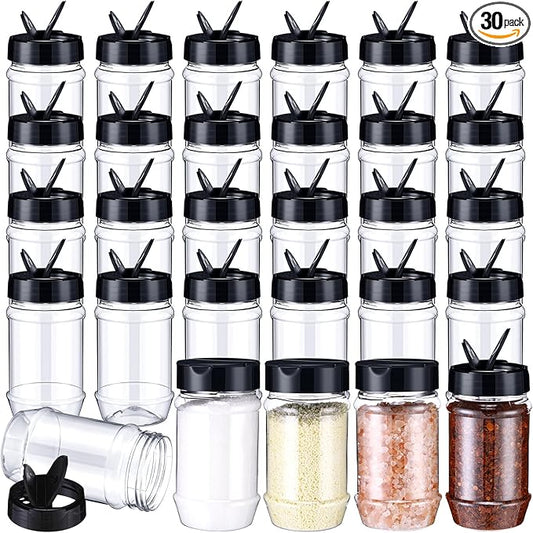 30 Pack Plastic Spice Jars with Shaker Lids Clear Seasoning Containers Spice Bottles for Kitchen Storing Spice Herbs Seasoning Powders (Oval Shape,12.2 oz)