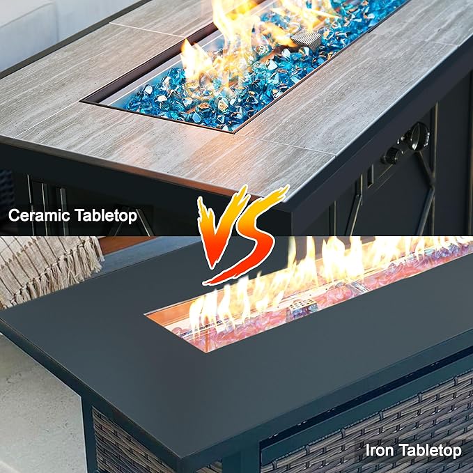 BALI OUTDOORS Fire Pit Table Propane Gas Firepit Rectangular Fire Table 42In 60,000 BTU for Outside Patio Backyard Deck Balcony