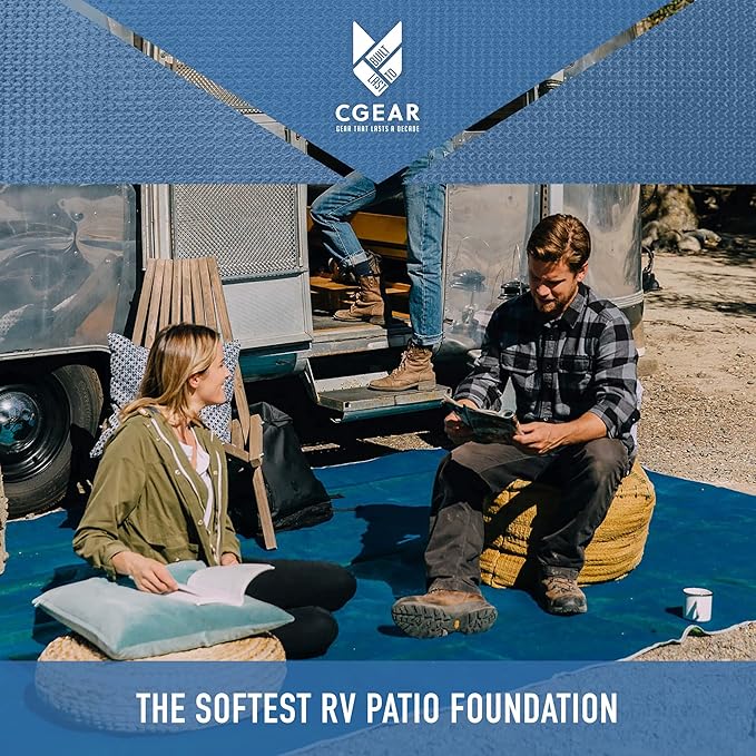 CGEAR RV Camping Mat, Sand Free Outdoor Reversible Rug for Campsite, Backyard, Patio, Deck, and Beach (Blue/Green, 8' x 20')