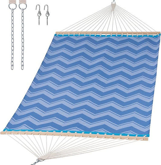 SUNCREAT Portable Double Outdoor Hammock, 450lbs Capacity, Quick Dry 2 Person Hammock with Hardwood Spreader Bar, Blue Waves