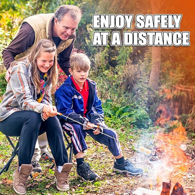 Briout Extendable Stainless Steel Roasting Sticks - Smores Sticks for Fire Pit Long 32 Inch, Smore Skewers Hot Dog Fork Campfire Accessories, Camping Essentials for S'mores - 15 Pack