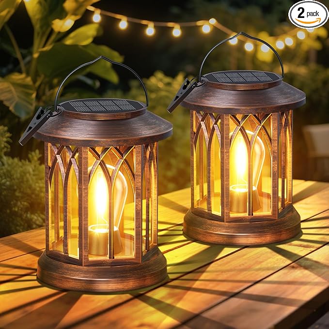 WdtPro Solar Lanterns Outdoor Hanging 2 Pack, Upgraded Bright Solar Lantern Lights Outdoor Waterproof, Solar Powered Lantern Over 12Hrs Hanging Lights for Outside Garden Yard Patio Decor (Copper)