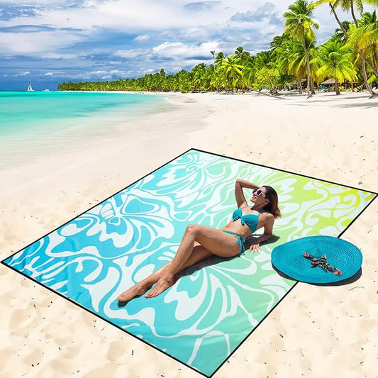 Beach Blanket Waterproof Sandproof Beach Mat 79" X 83"/10'x9'for 2-8 Adults Quick Drying Outdoor Picnic Mat Beach Accessories for Travel, Camping, Hiking