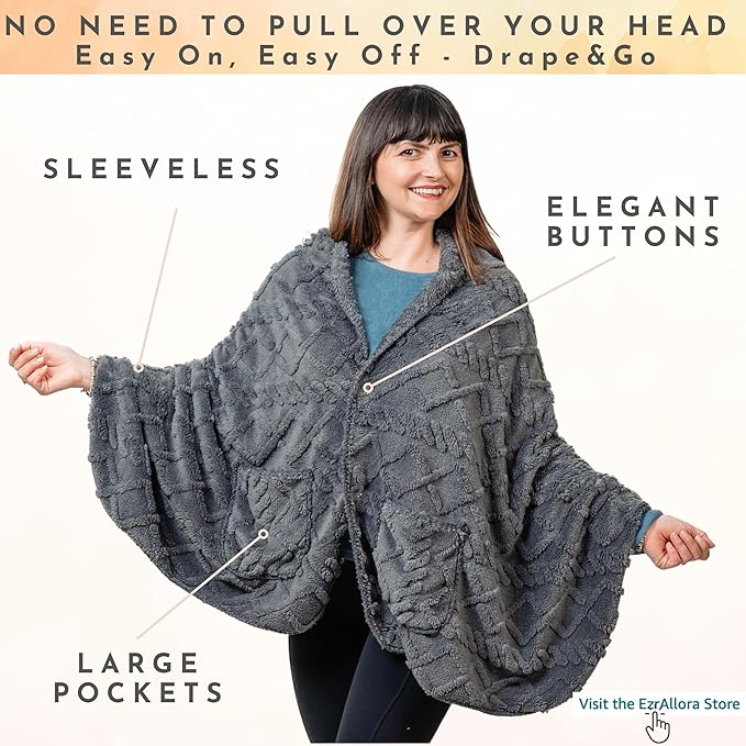 Boho Chic Wearable Blanket -No Sleeves Drape and Go - Lightweight Wrap Shawl - Lap Blanket - Gifts for Grandma and Mom (Jacquard - Anthracite)