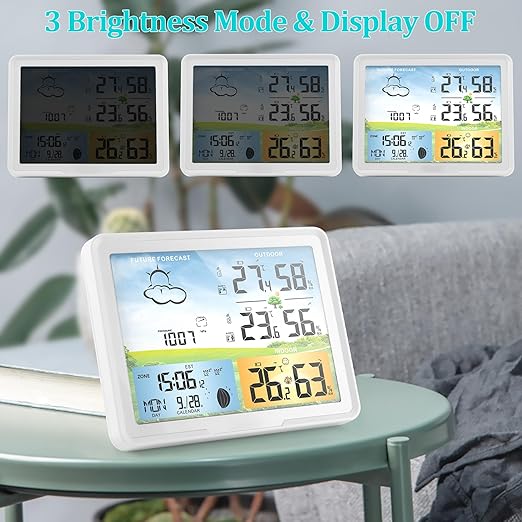 Home Weather Stations Wireless Indoor Outdoor Thermometer, Portable Digital Weather Clock Atomic, Bluetooth Color Forecast Station, Inside Outside Weather Monitor with Alarm(2 Sensors)