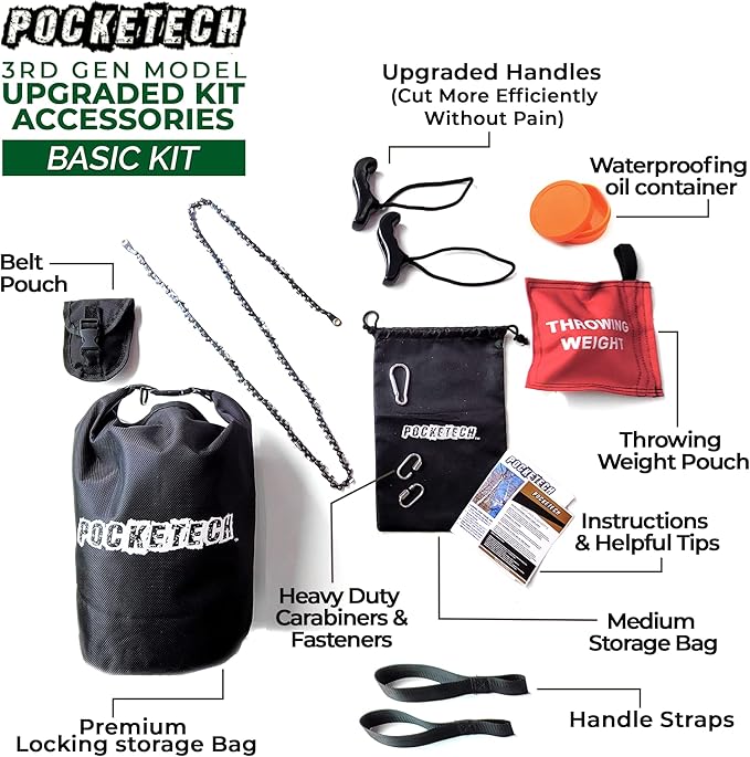 The Pocketech’s Basic Kit:48 Inch Long High Limb Hand Chain Saw Kits - 62 Teeth-Blades on Both Sides so it Doesn't Matter How it Lands (Basic)