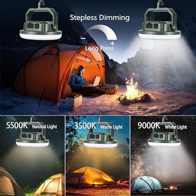 VAVOFO 15,000mAh 4000LM LED Camping Lantern Rechargeable, 3 Lighting Modes Portable Tent Light with Magnet, IP65 Waterproof Hanging Light for Emergencies, Power Outages ,Hurricane(Green)