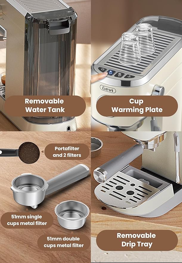 Gevi Commercial Espresso and Coffee Makers, Professional Espresso Maker Latte Machine with Milk Frother, Stainless Steel Expresso Coffee Machines for Home, Compact Cappuccino Machine, Great Gift