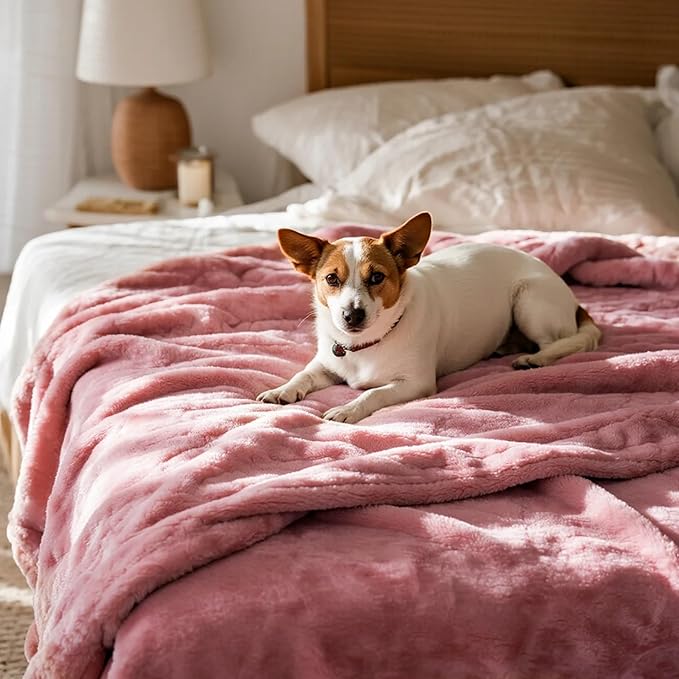 gogobunny Waterproof Bed Blanket, Reversible Sherpa Fleece Throw Blanket for Dog Puppy Cat, Furniture Cover Protects Bed Couch Sofa from Liquid Pee and Pet Fur (Pink, 90x108 inches)