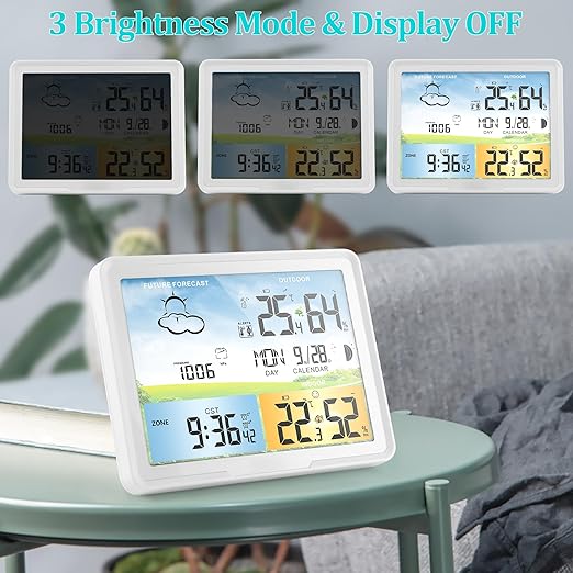 Home Weather Station Wireless Indoor Outdoor Thermometer, Portable Digital Weather Clock Atomic, Bluetooth Color Forecast Station, Multiple Sensors Weather Monitor with Alarm (1 Remote)