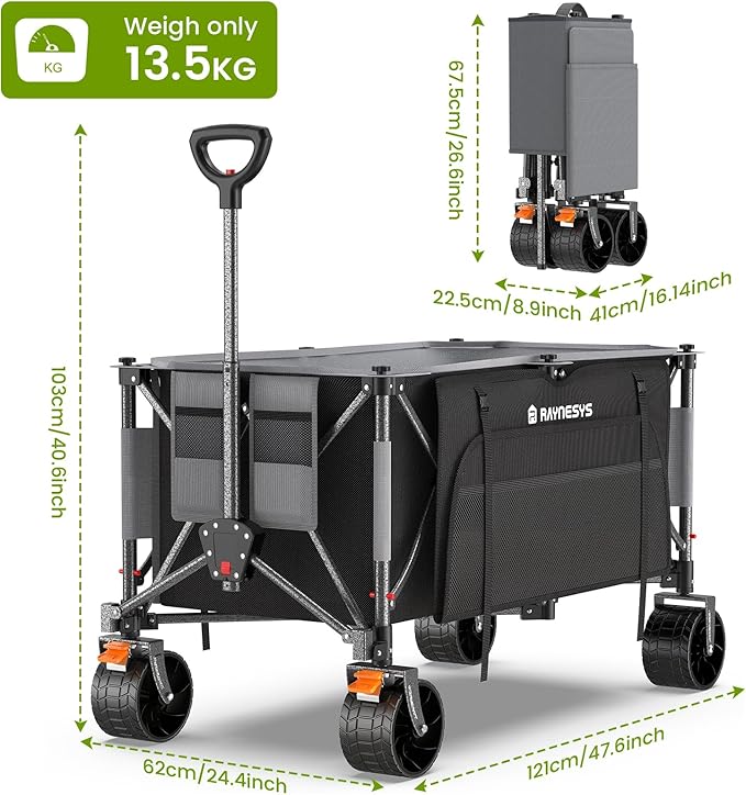 300L Collapsible Wagons Cart with Wheels Foldable, 440lbs Heavy Duty Folding Wagon, Upgraded Effortless Elegance, Foldable Wagon for Sports Beach Grocery Camping, Black & Gray