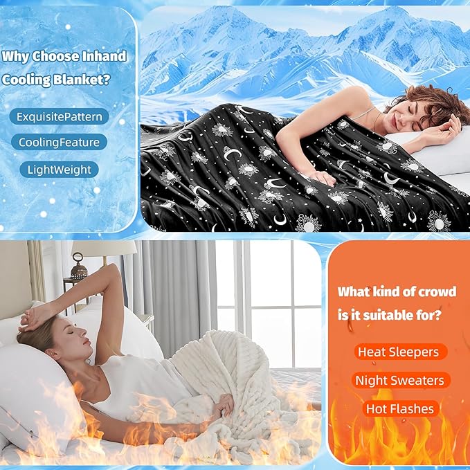 inhand Cooling Throw Blanket (50"x60") - Cooled Blankets for Hot Sleepers Lightweight Breathable Summer Blanket for Sleeping Night Sweats to Keep Cool in The Heat -Midnight Black
