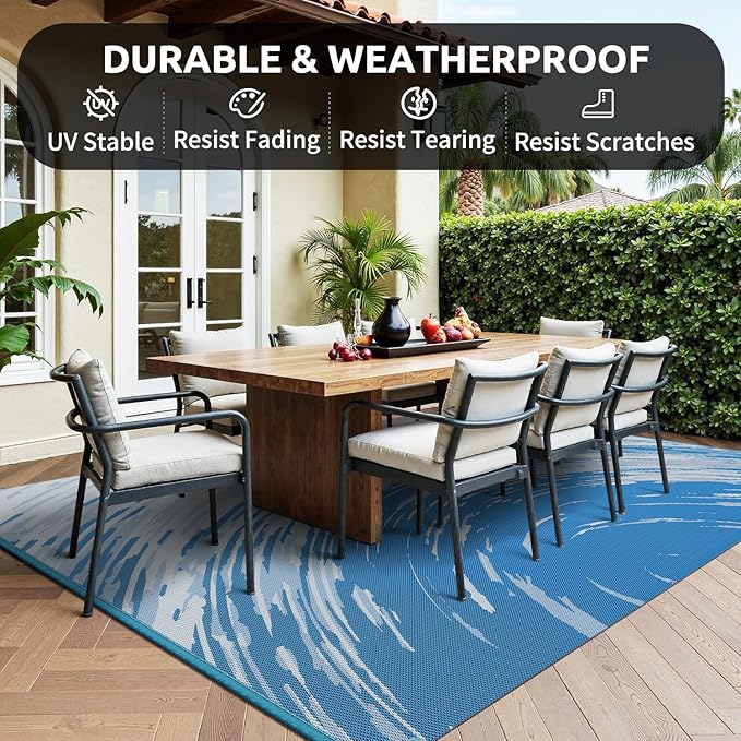COCOER Modern Outdoor Rug 9x12 Reversible-Waterproof Outdoor Patio Rug-Quick Dry Outdoor Area Rugs Indoor Outdoor Rugs-Outside Rug Patio Decor for Porch Deck Balcony Backyard