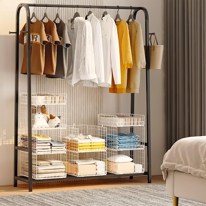 4 Tier Closet Organizers and Storage Shelves, Collapsible Stackable Storage Drawers Organizer Shelf Bins Baskets Containers for Truck Camper RV Closet Cupboard Wardrobe,Narrow, Sturdy Metal Frame