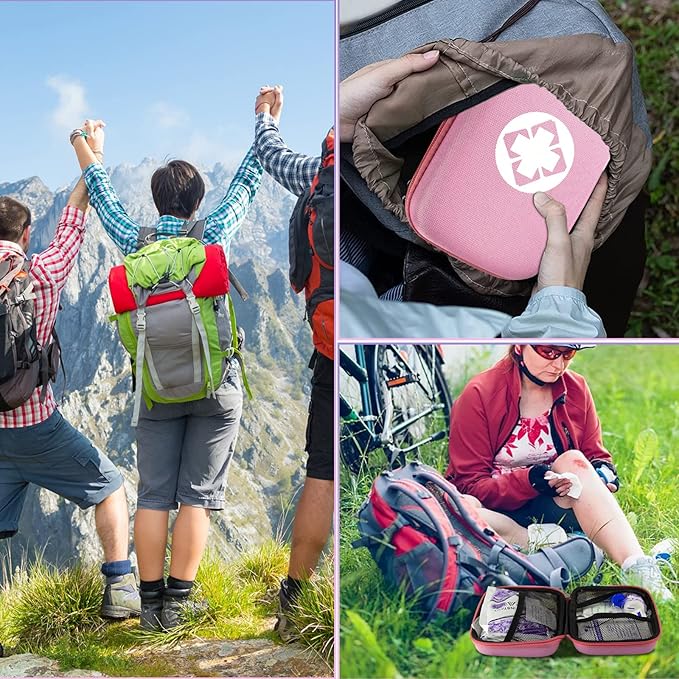276PCS Small Travel First Aid Kit Supplies for Business, First Aid Emergency Set Backpacking Essentials Items Trauma Survival Kits for Outdoor Adventure, Pink AMORNING