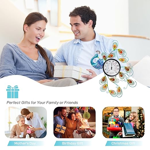 23 inch Outdoor Thermometer, Large Thermometer Outdoor Waterproof, Peacock Decorative Outdoor Thermometers, Outside Thermometer for Patio, Garden, Backyard, Living Room