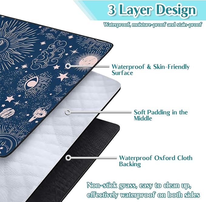 Gothic Picnic Blankets Waterproof Foldable,80″X80″ Sun and Moon Thick Picnic Mat Outdoor Blanket for Grass,Blue Large Beach Blanket Sandproof Picnic Accessories for Camping Picnic Party Park