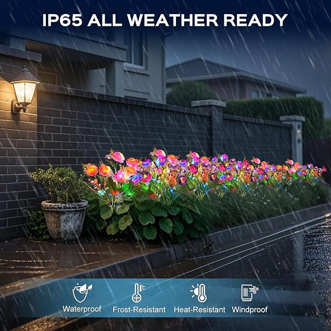 2 Pack Solar Garden Lights Outdoor, Colorful LED Waterproof Solar Powered Peony Flowers Landscape Lights for Outside Yard, Patio, Pathway Decorative, Décor, Gifts, Two Lighting Modes