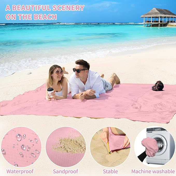 BYDOLL Beach Blanket Waterproof Sandproof 78''×81'' Suits1-4 Adults Compact Lightweight Oversized Sand-Free Blanket Large Picnic Mat for Beach Travel Camping Hiking